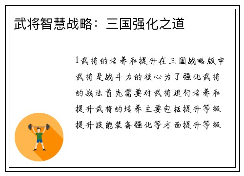 武将智慧战略：三国强化之道