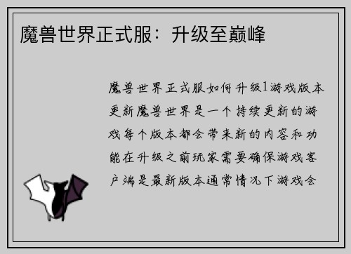 魔兽世界正式服：升级至巅峰
